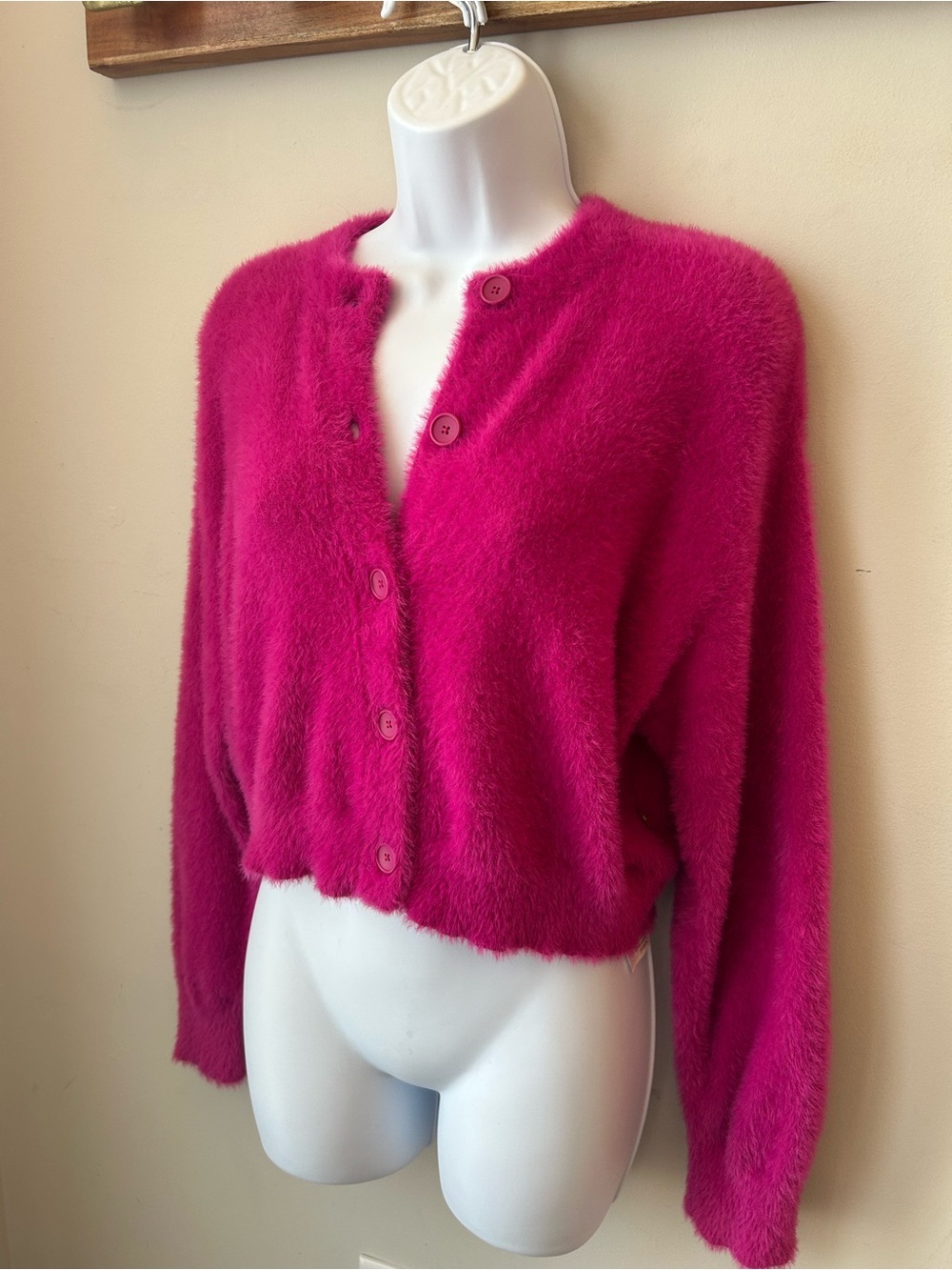 Levi’s Fuzzy Cardigan Hot Pink Barbiecore Coquette Soft Girl Sweater - Small